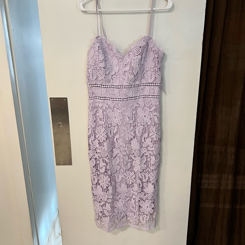 Lilac lavender open lace midi dress